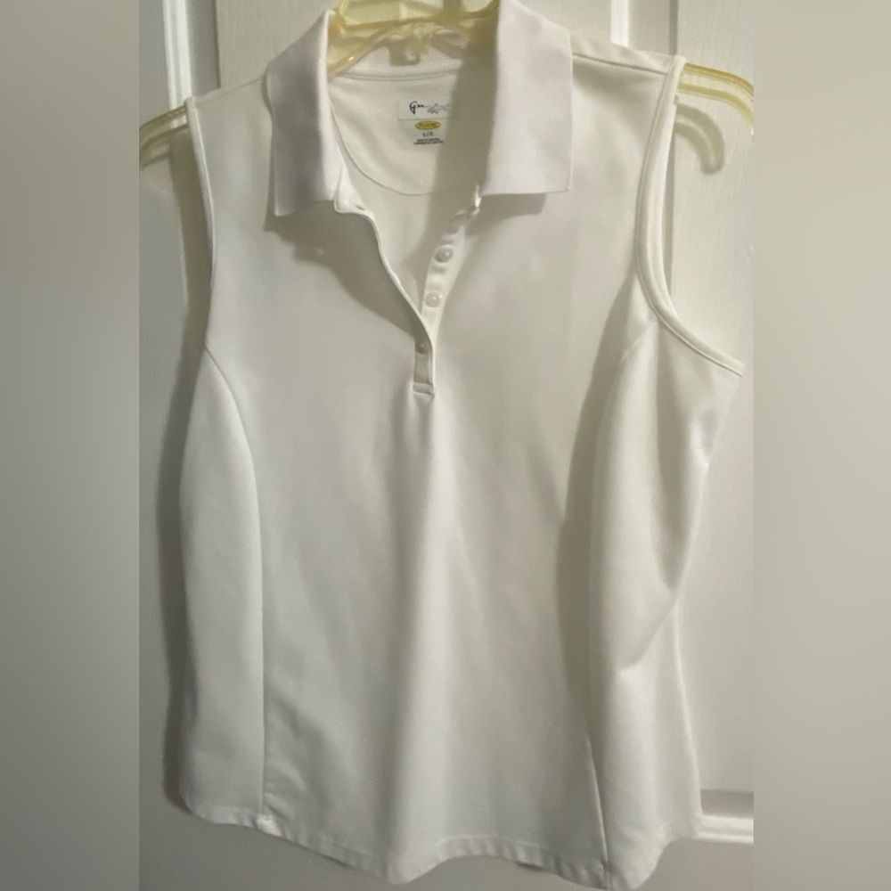 GREG NORMAN .,WOMENS  White Sleeveless Polo Top
